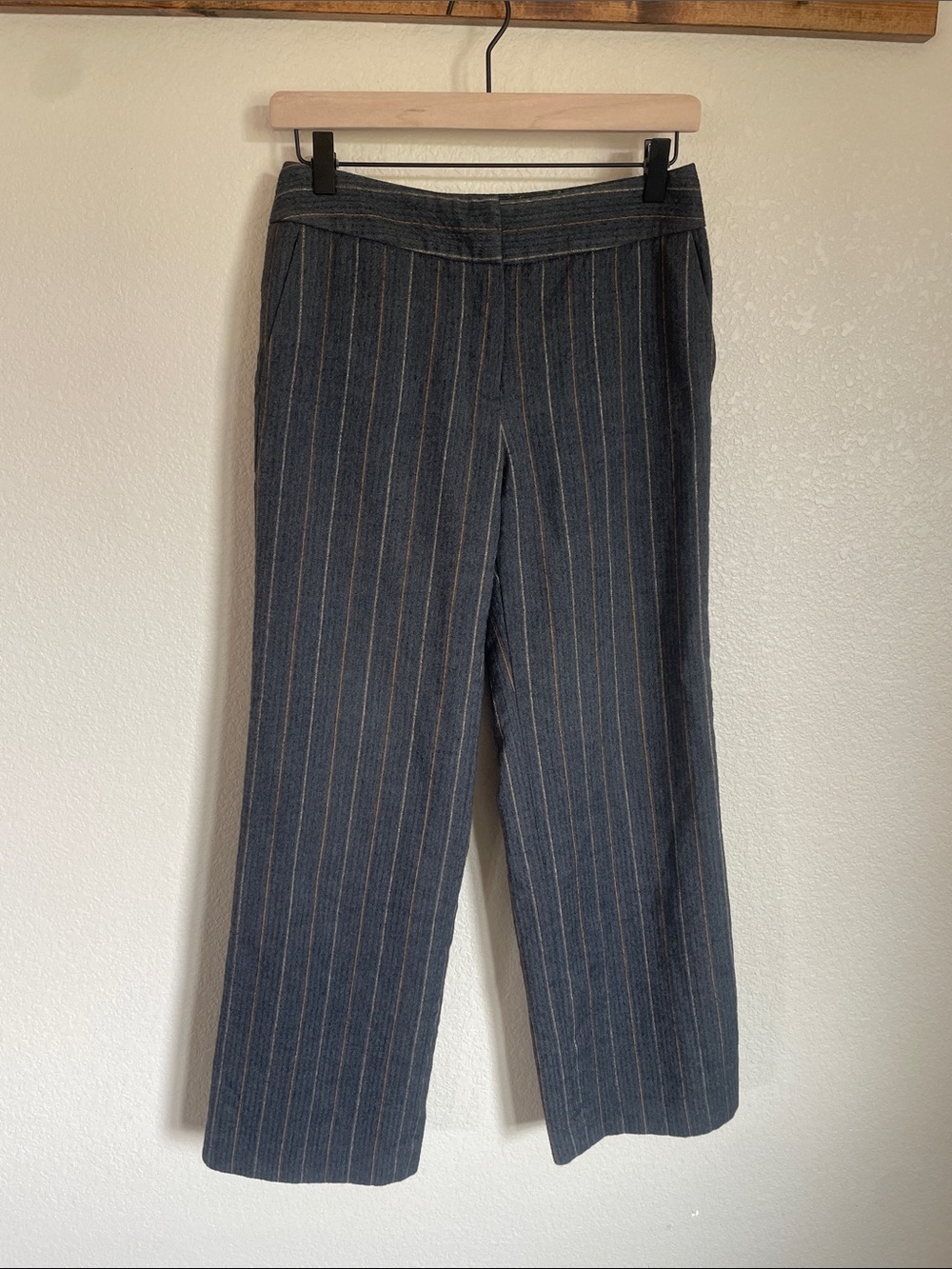 Talbots Vintage Wool Blend Gray Pinstripe Wide-Leg Trousers 2 90s Career Office